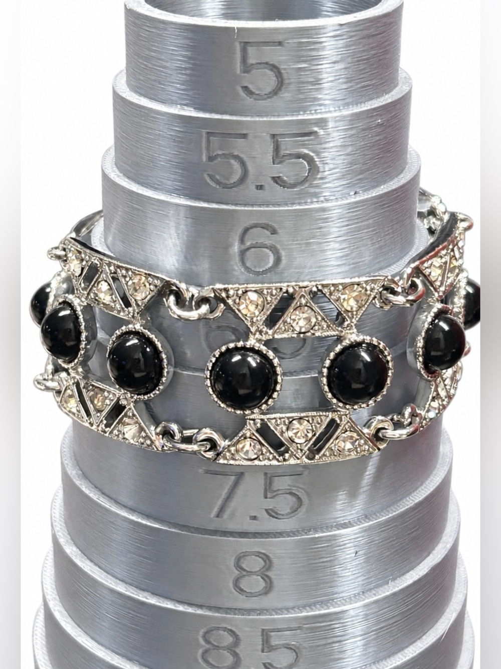 Vintage Sarah Coventry Black Cabochon & Rhinestone Bracelet (c. 1965–1972)